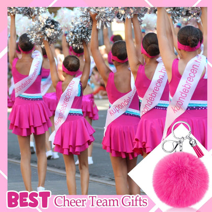 Nosiny 20 Pcs Cheer Faux Pom Pom Keychains Cheer Team Keychains Gifts Bulk Cheerleading Keyring Charm with Tassel for Cheer Team Sport Accessory