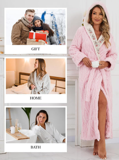 Artfasion Robes for Women with Hood Long Soft Warm Full Length Bathrobes Luxurious Plush Fleece Winter Gifts