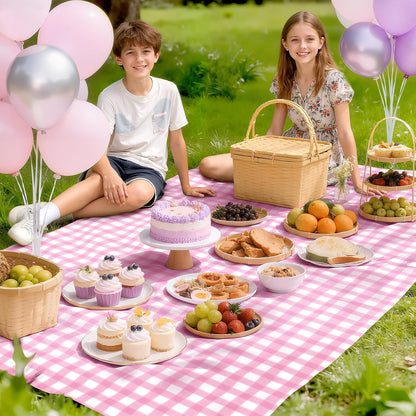 2 Pack Pink Striped Gingham Tablecloths, 54 x 108 Inch Disposable Plastic Rectangle Table Covers, Waterproof Pink and White Checkered Pink Table Cloths for Picnic, Birthday, Party, Outdoor Events