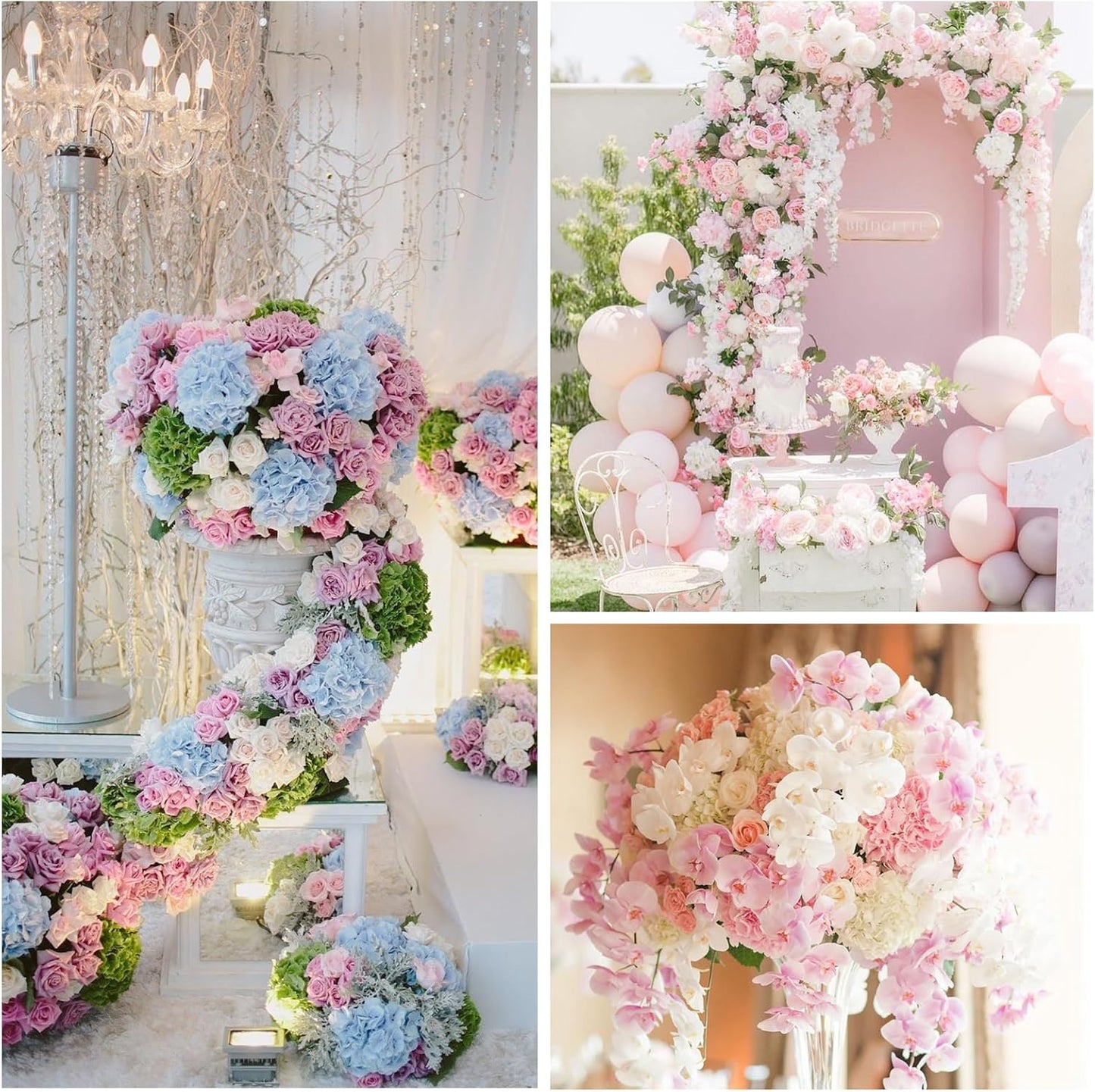 Serwalin 𝟱𝙋𝘾𝙎 3D Real Touch Hydrangea Artificial Flowers, 20in Lifelike Pink Latex Fake Hydrangea Flowers for Wedding Office Family Party Living Room Table Decoration (Pink)