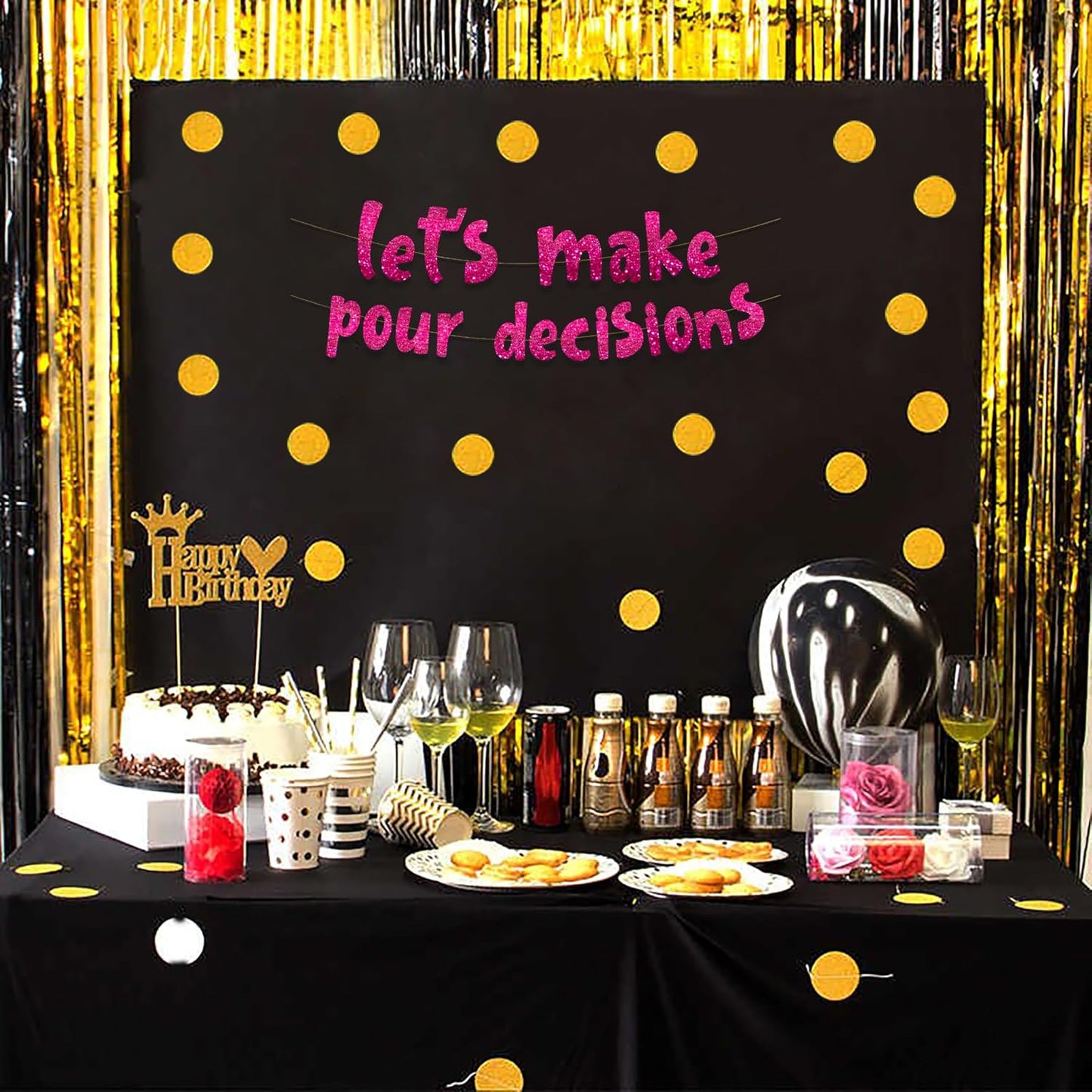 Pre-Strung Lets Make Pour Decisions Pink Glitter Banner - Bachelorette Party Decorations for Her - Party Supplies, Favors and Gifts