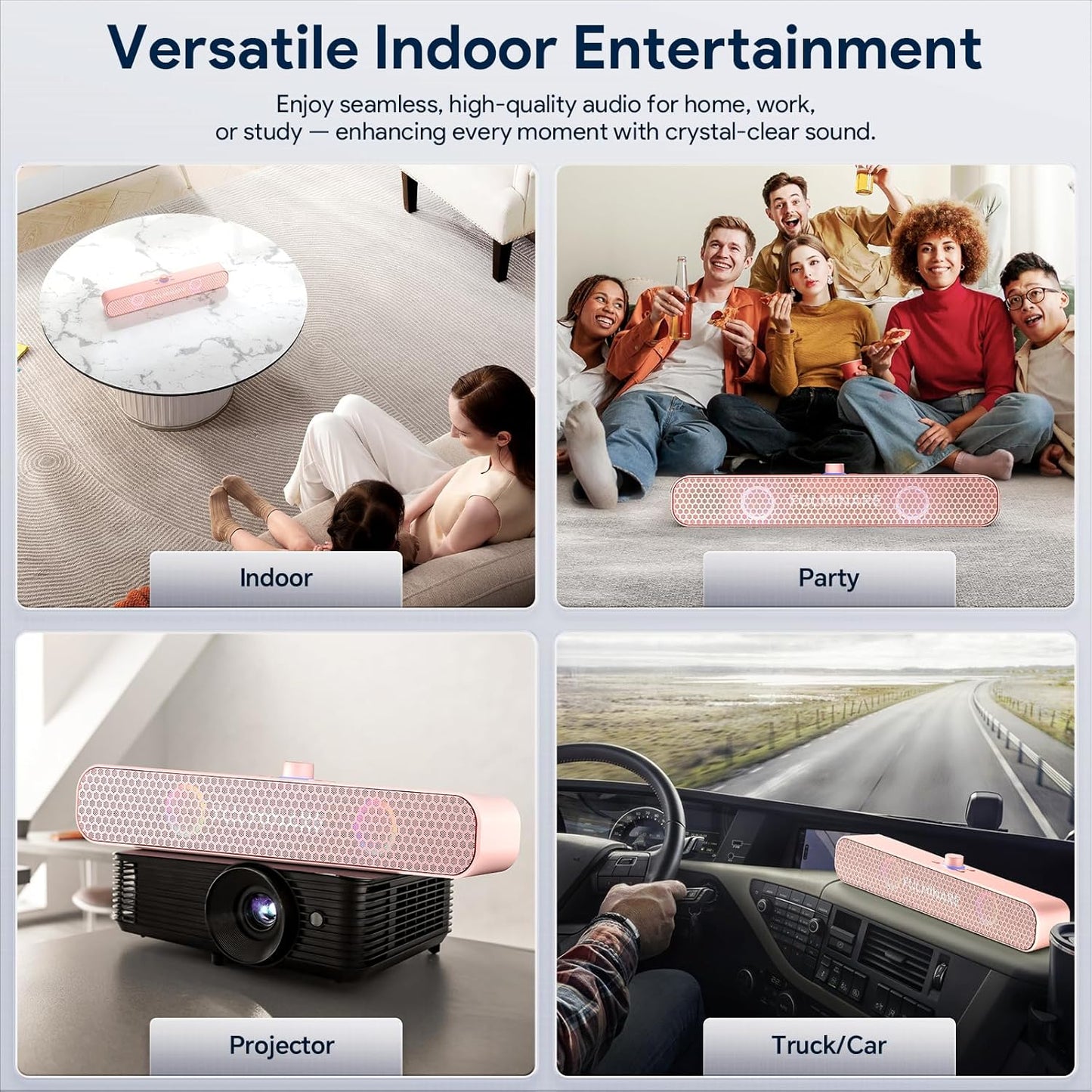 FULMINARE Bluetooth Speaker with 26W HD Sound, Portable Speaker Up to 30H Playtime, AUX&TF-Card&USB Input, LED Lights, Speakers Bluetooth 5.3 Wireless for Home/Party/Outdoor, Birthday Gift (Pink)
