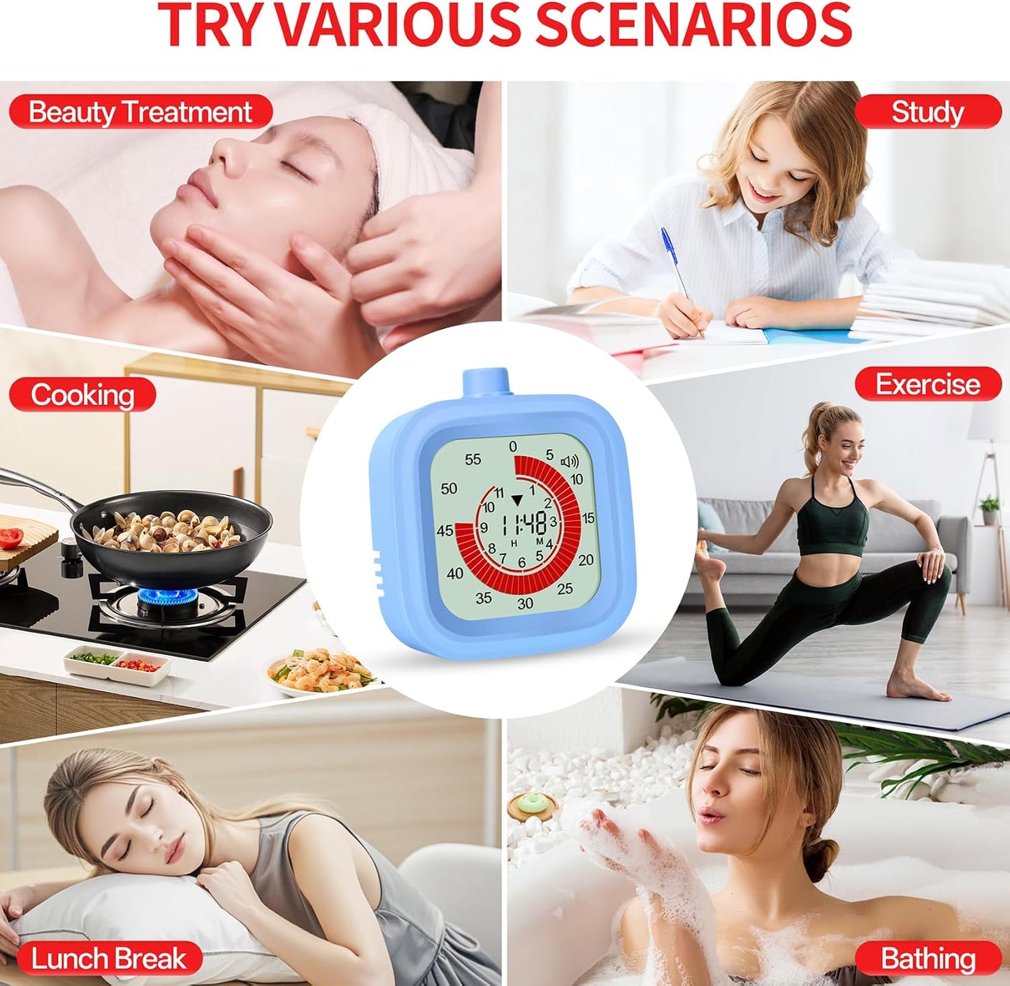 Digital Visual Timer for Kids 12hours Countdown countup Kitchen Timer Student Timer Gym Timer (Pink)