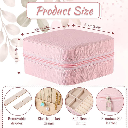 SHENLIU 12 Pcs Mini Pink Travel Jewelry Case Bridesmaid Proposal Gift Boxes | 3.74 x 3.74 x 1.81 inches Small Leather Portable Jewelry Earring Organizer for Women Girls Travel Accessories