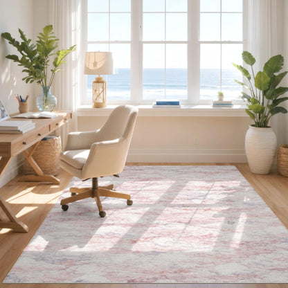 Design&I 8'x10' Smooth Finish Abstract Abstract Foldable Mat, Blush Pink Snag-Free Chair-Friendly Large Carpet for Dining Room, Large Office, Lounge | 2110772