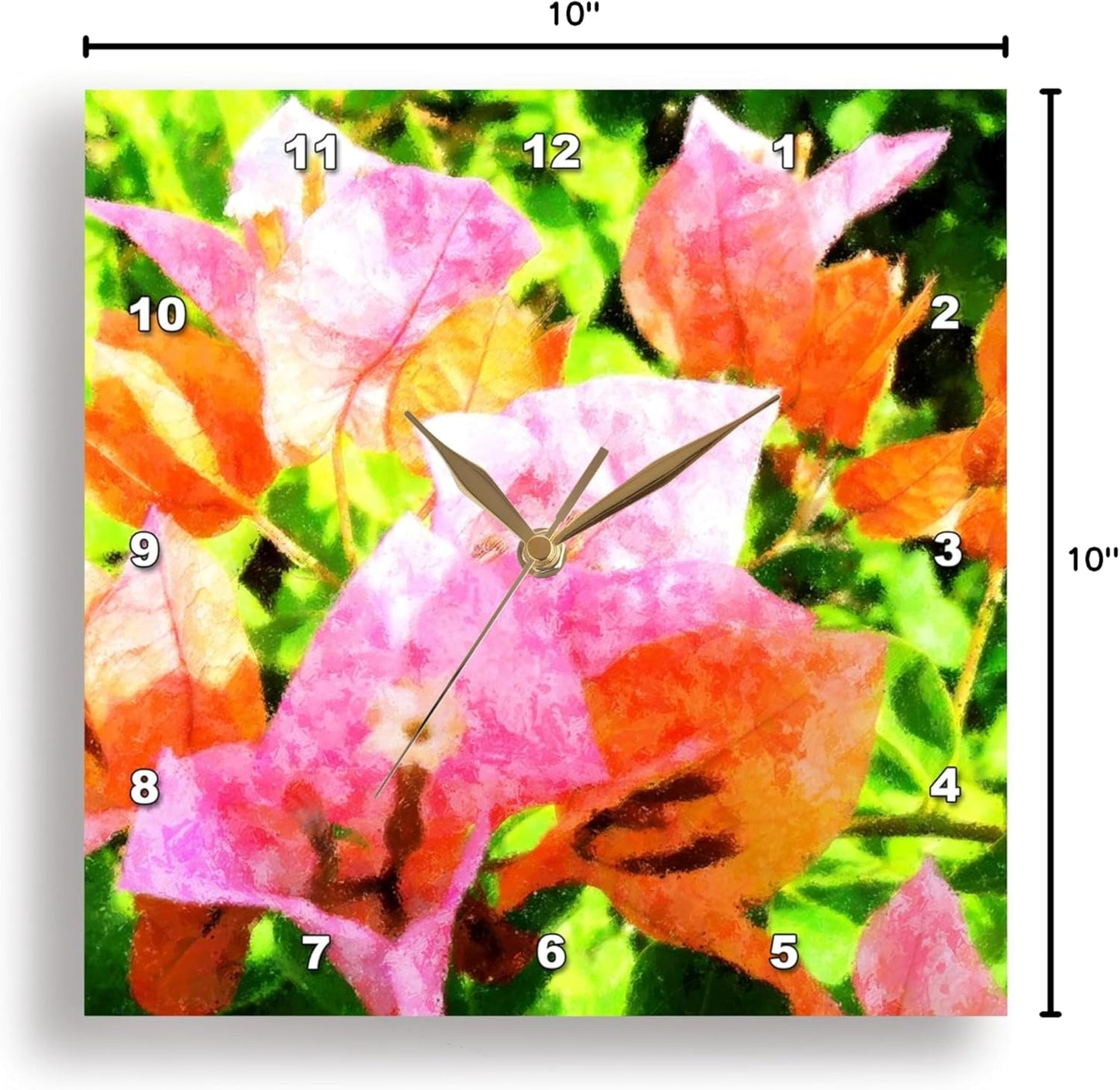 3dRose DPP_19010_1 Coral N Pink Floral Wall Clock, 10 by 10-Inch