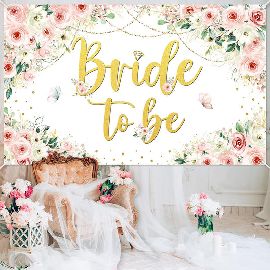 Mocsicka Bridal Shower Backdrop Pink Floral Bride to Be Banner Pink Engagement Bachelorette Party Decorations Photo Booth Props