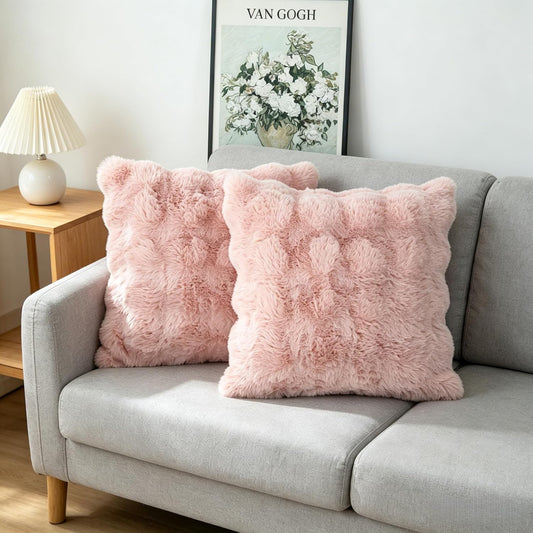 NIULAA Soft Fluffy Faux Fur Throw Pillow Covers 18x18 Blush Pink Set of 2 Luxury Thick Plush Cute Decorative Pillowcases for Sofa Couch Living Room