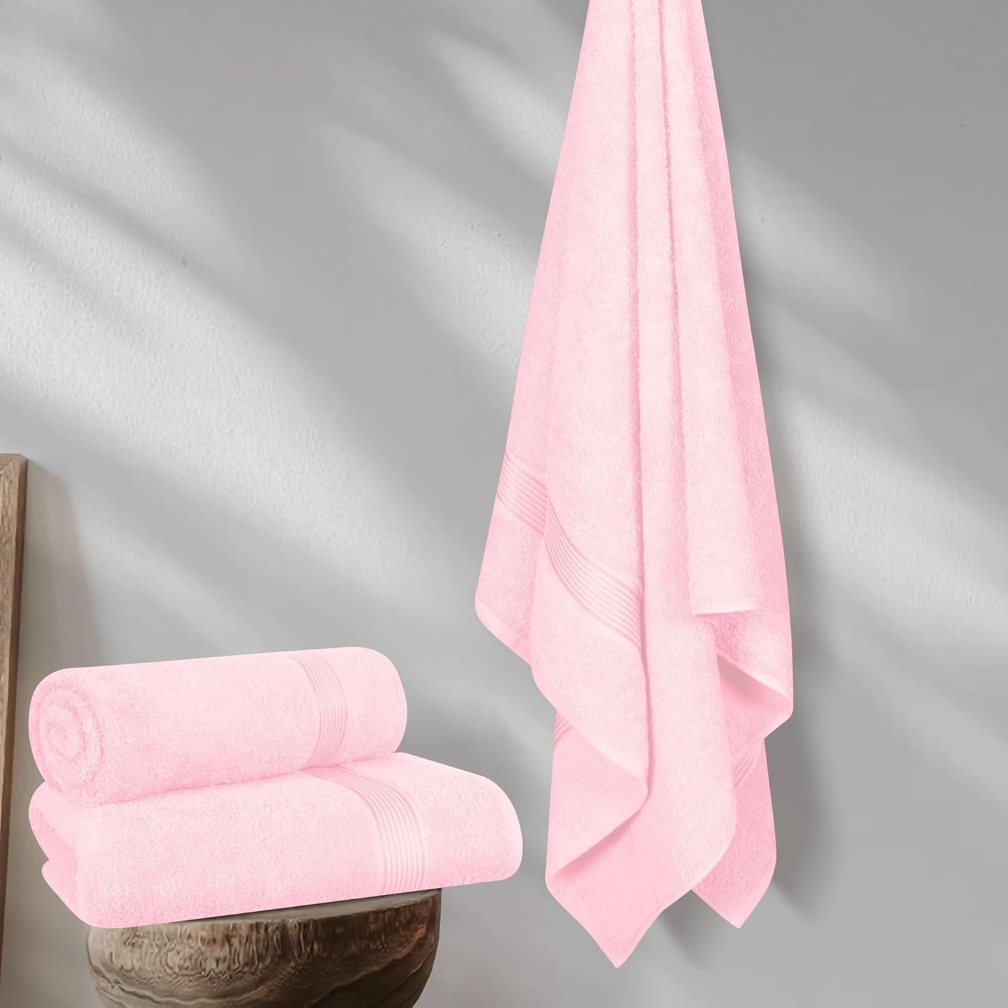 Belizzi Home Cotton 2 Pack Oversized Bath Towel Set 28x55 inches, Large Bath Towels, Ultra Absorbant Compact Quickdry & Lightweight Towel, Ideal for Gym Travel Camp Pool - Pink