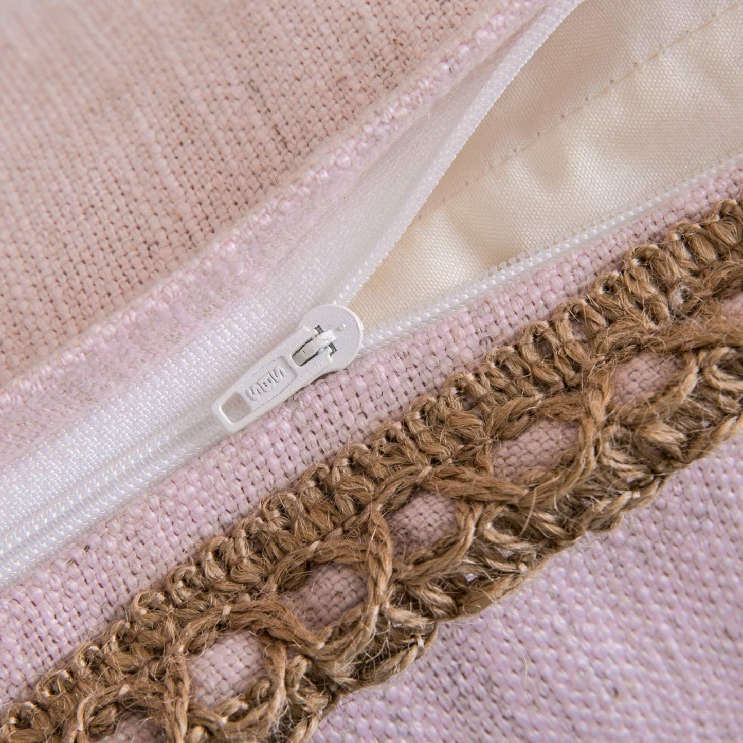 Phantoscope Farmhouse Decorative Throw Pillow Cover Burlap Linen Trimmed Tailored Edges Outdoor Pillow Light Pink 18 x 18 inches, 45 x 45 cm