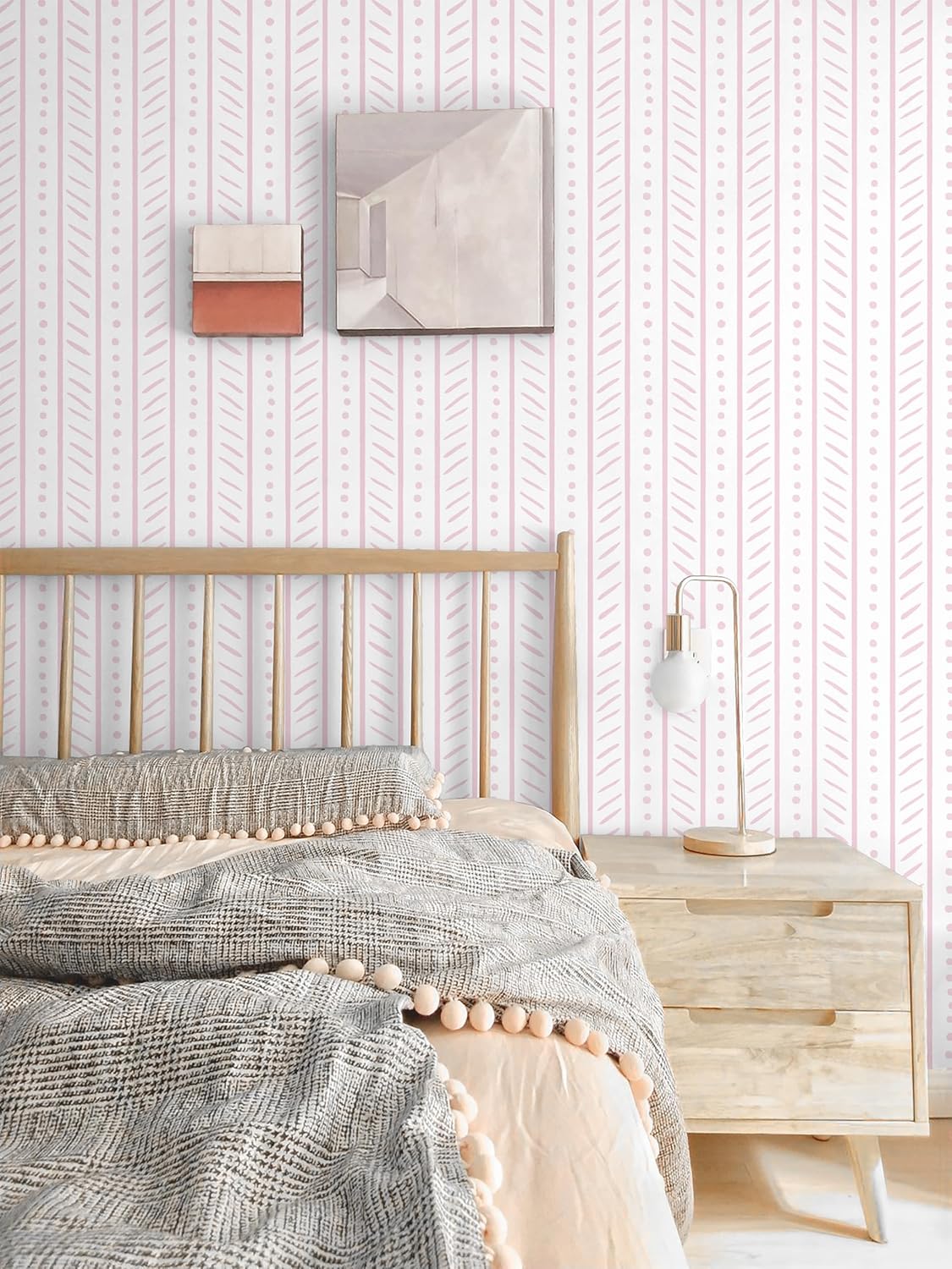 CiCiwind Peel and Stick Wallpaper White and Pink Contact Paper Geometric Striped Wall Paper Modern Dot Removable Self-Adhesive Wallpapers for Bedroom Bathroom Kitchen Cabinets Shelves 78.7"×17.3"