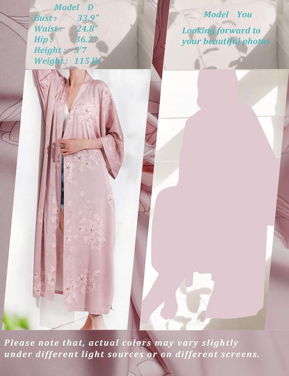 Aensso Long Floral Kimono Robe for Women Luxury Lightweight Silky Japanese Satin Bathrobe for Bridal, Spa & Lounging
