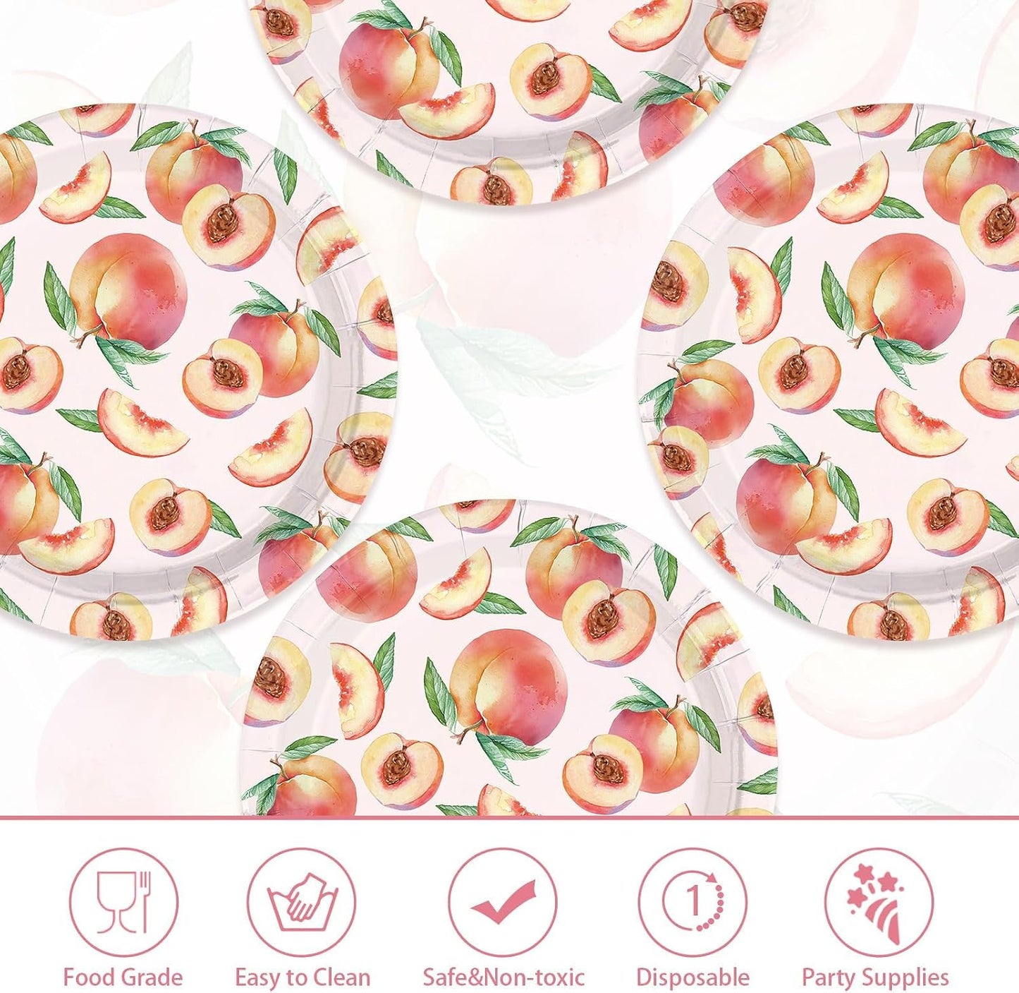 50Pcs Peach Paper Plates 10 Inch Large Heavy Duty Disposable Sweet As Peaches Dessert Platter Spring Summer Fruit Dinner Plates for Wedding Birthday Baby Shower Party Supplies