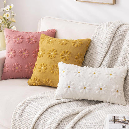 AQOTHES Spring Summer Pink Throw Pillow Covers 18x18 inch Set of 2 Flower Floral Faux Fur Cute Throw Pillows for Sofa Couch Living Room Decor
