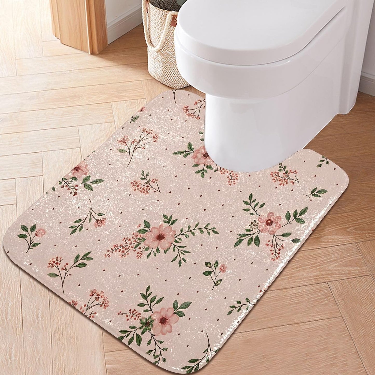 Elegant Flowers Pink Bathroom Mat Rug 24" x 16" Non Slip Super Absorbent Quick Dry Bath Mats for Bathtub Fluffy Rugs