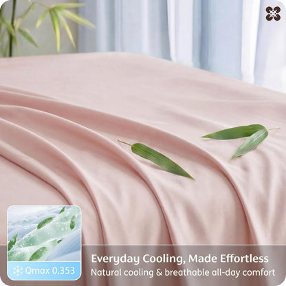 Bedsure Queen Sheet Set, Rayon Derived from Bamboo, Cooling Sheets, PureWoven, Breathable & Soft, Deep Pocket Up to 16 Inches, Hotel Luxury Silky Bedding for Hot Sleepers, Pink