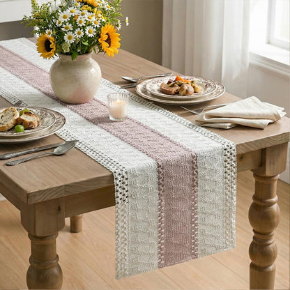 Artoid Mode Pink Farmhouse Rustic Table Runner, Seasonal Holiday Hollow Kitchen Dining Table Decoration for Home Party Decor 12x72 Inch