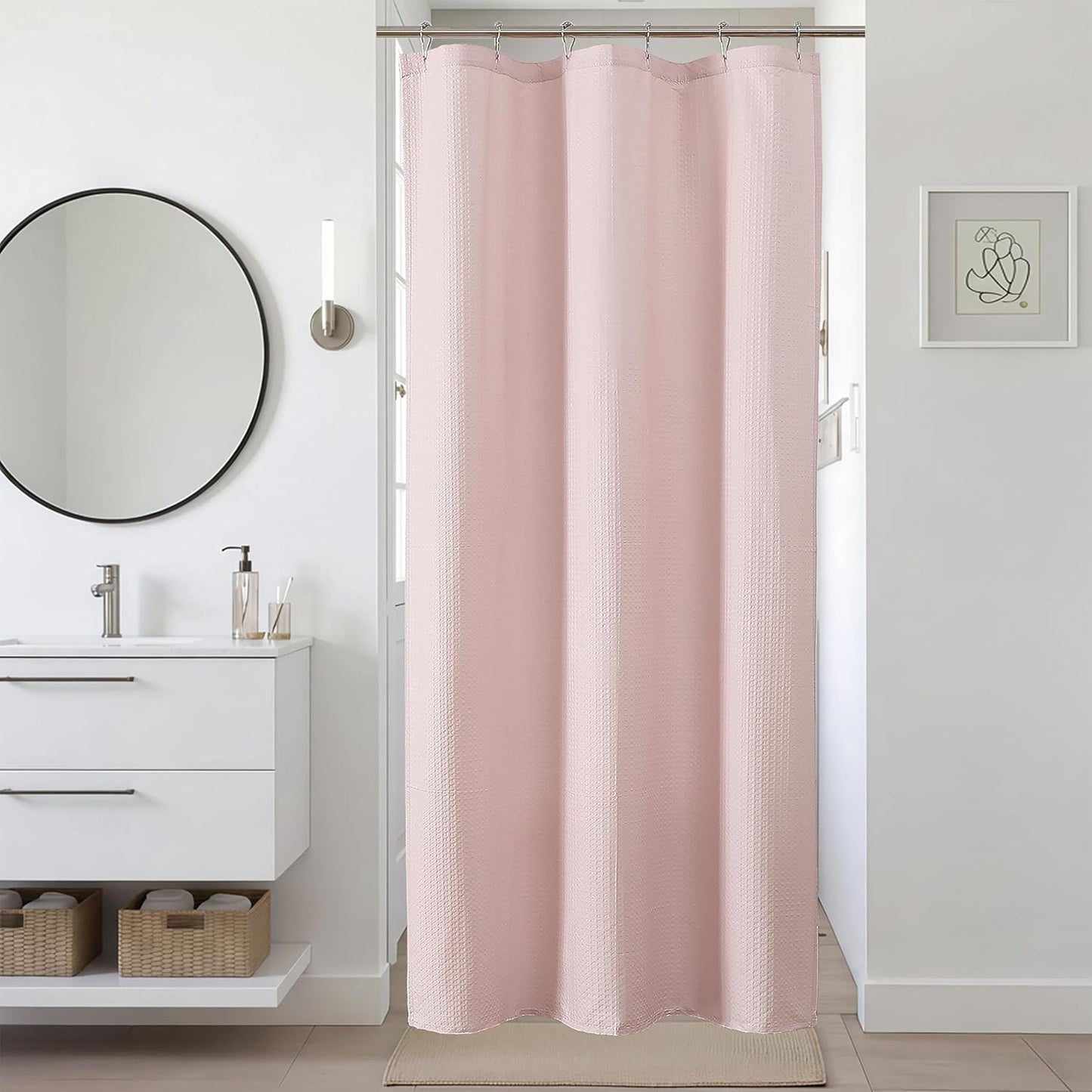Pink Stall Shower Curtain 36 x 72 Inch, Textured Soft Fabric Waffle Narrow Size Modern Shower Small Curtain for Bathroom Hotel, Machine Washable, Water Resistant, 36Wx72L Inches
