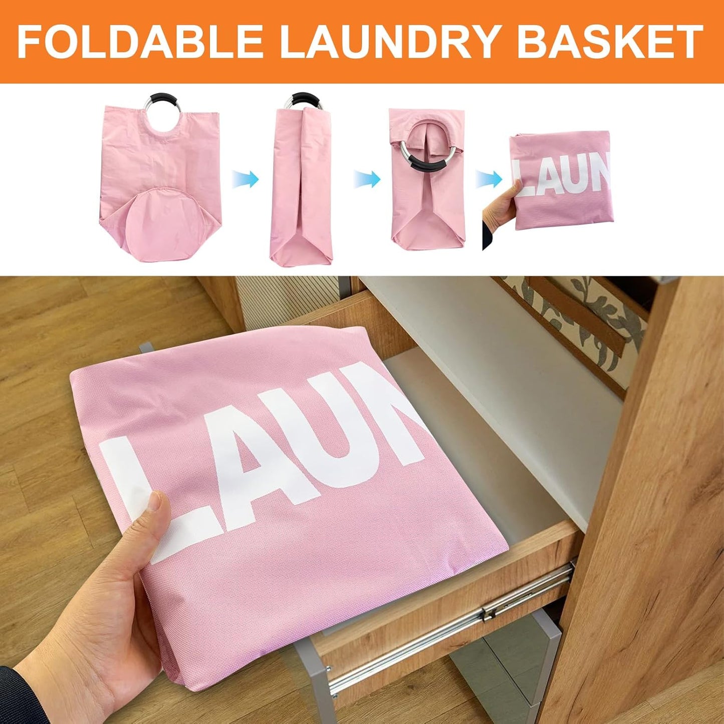 Mziart Large Laundry Basket with Padded Handles, 90L Pink, Oxford Fabric Laundry Hamper Tall Laundry Bag Clothes Hamper Storage Organizer for Bedroom Bathroom College Dorm, Collapsible and Waterproof