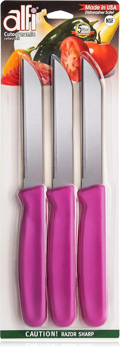 Alfi All-Purpose Knives Aerospace Precision Pointed Tip - Home And Kitchen Supplies - Serrated Steak Knives Set | Made in USA (Pink Pearl)