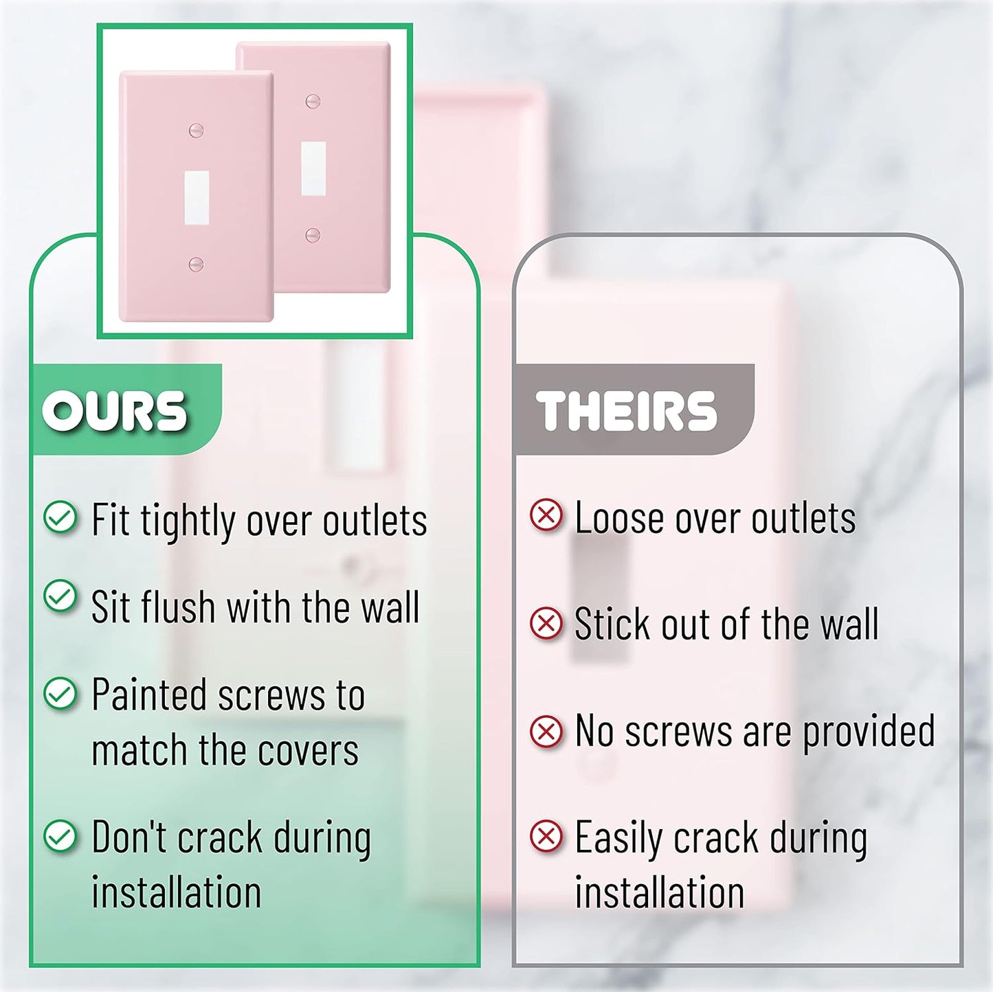 Bates- Light Switch Plates, 2 Pack, Pink Light Switch Cover Plate