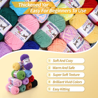 3 * 100g/3.5oz Fluffy Chenille Yarn for Crocheting, Chunky Velvet Yarn for Crochet Amigurumi, Used for Making Baby Yarns Blanket, Clothes, Pattern Knitting Creations (Apricot Color)