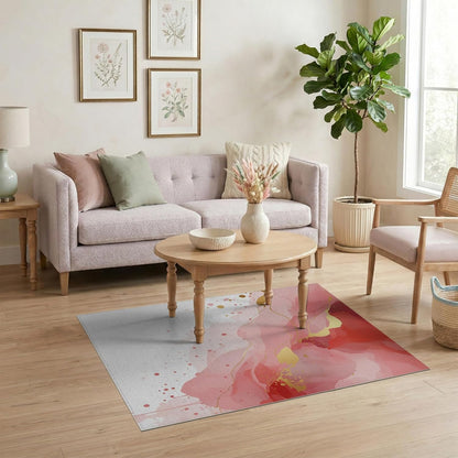 4'x6' Washable Modern Abstract Accent Rug, Coral Non-Shedding Small Carpet for Playroom, Bedroom, Reading Nook, Pet Friendly & Kids Safe Play Mat | Ref:2138923