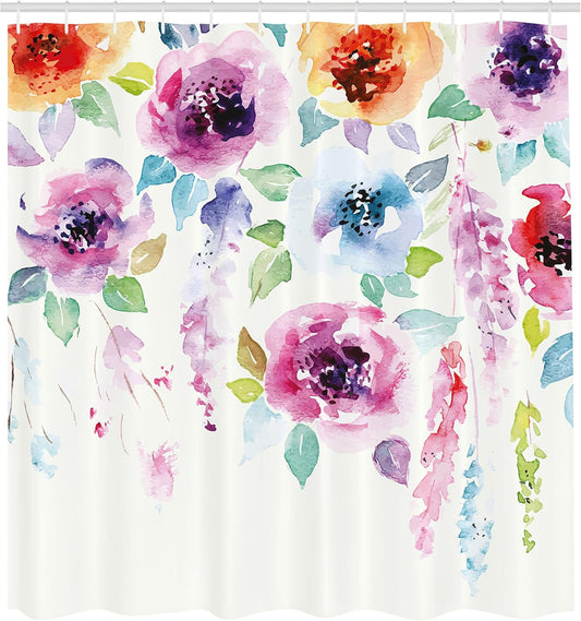 Ambesonne Abstract Shower Curtain, Modern Design Watercolor Style with Floral Leaves Seemed Ombre Details Art Print, Cloth Fabric Bathroom Decor Set with Hooks, 69" W x 70" L, Pink Orange