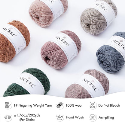 NICEEC 3 Skeins Soft Merino Wool Yarn - Soft & Warm, Finger Weight, Woolen Yarn for Crochet & Knitting, Total 5.3oz/606yds - Pale Pink