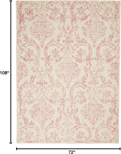 Nourison Home Jubilant Ivory Pink 6' x 9' Area Rug - Easy Clean, Non Shedding, Bed Room, Living Room, Dining Room, Kitchen (6' x 9')