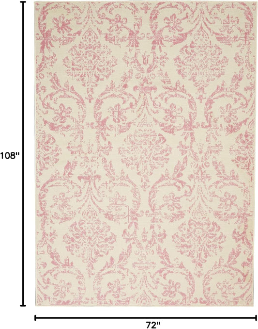 Nourison Home Jubilant Ivory Pink 6' x 9' Area Rug - Easy Clean, Non Shedding, Bed Room, Living Room, Dining Room, Kitchen (6' x 9')