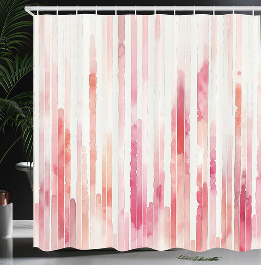 Ambesonne Striped Shower Curtain, Abstract Contemporary Soft Tones of Pink in Aquarelle Vertical Lines Print, Cloth Fabric Bathroom Decor Set with Hooks, 69" W x 84" L, Blush Coral Peach