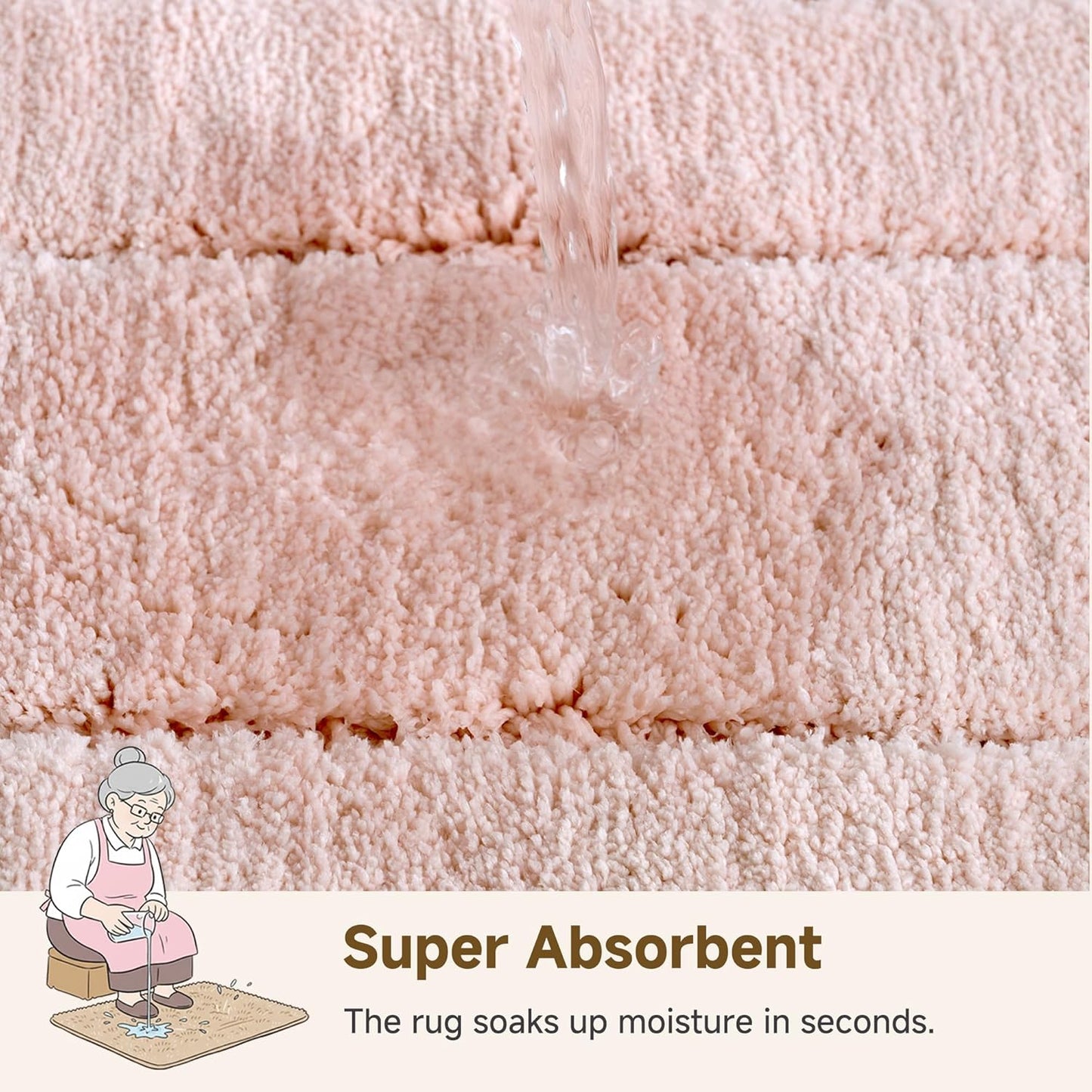 GRANNY SAYS Bathroom Rugs and Mats, 16" x 24" Non-Slip Bath Mat for Bathroom, Super Soft Absorbent Microfiber Bath Rug, Machine Washable and Dry, Small Pink Rug for Shower, Tub and Bath Floor