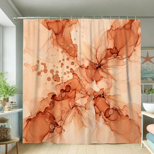 Flower Shower Curtain, Modern Artistic Abstract Splash Fall Peach Washable with Hooks Toile Cloth Shower Curtains for Bathroom Bathtub Apartment Decor 72x72 Inch