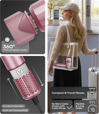 BIZOND Ionic Hair Dryer for Women and Men, Professional Premium Quality High-Speed Motor 110,000 RPM, 1600W Power, 200M Negative Ions, 9ft Long Cord, Lightweight Blow Dryer, Fast & Ultra Quiet (Pink)