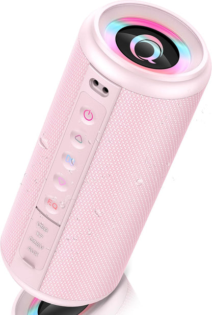 Portable Bluetooth Speaker, 2026 Bluetooth 5.4 Wireless Speaker with 20W HD Loud Stereo Sound, TWS Pairing, 20H playtime, RGB Lights, IP7, Built-in Mic, for Outdoor, Home, Beach, Party, Gift, Pink