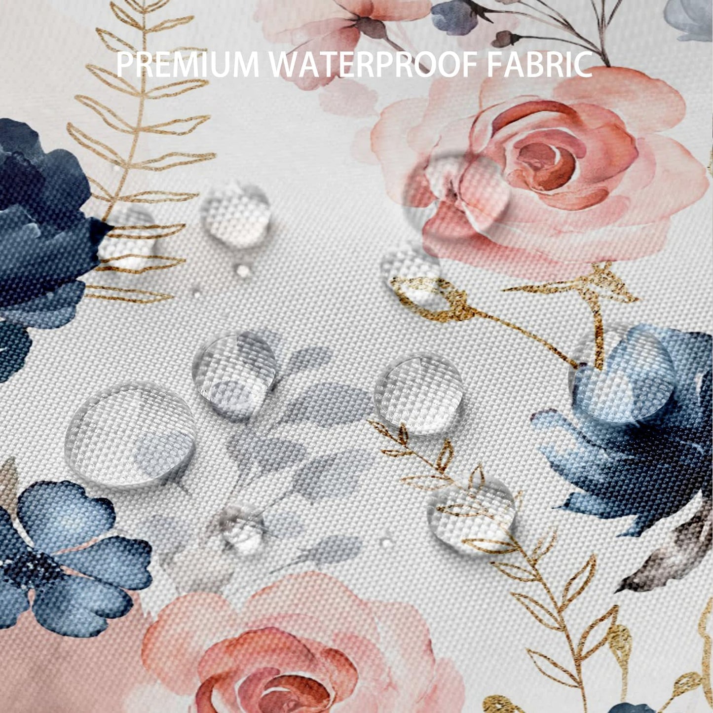 Navy Blue and Pink Floral Shower Curtain, Waterproof Fabric Watercolor Flowers Bathroom Shower Curtain with 12 Hooks, 72 x 72 Inch