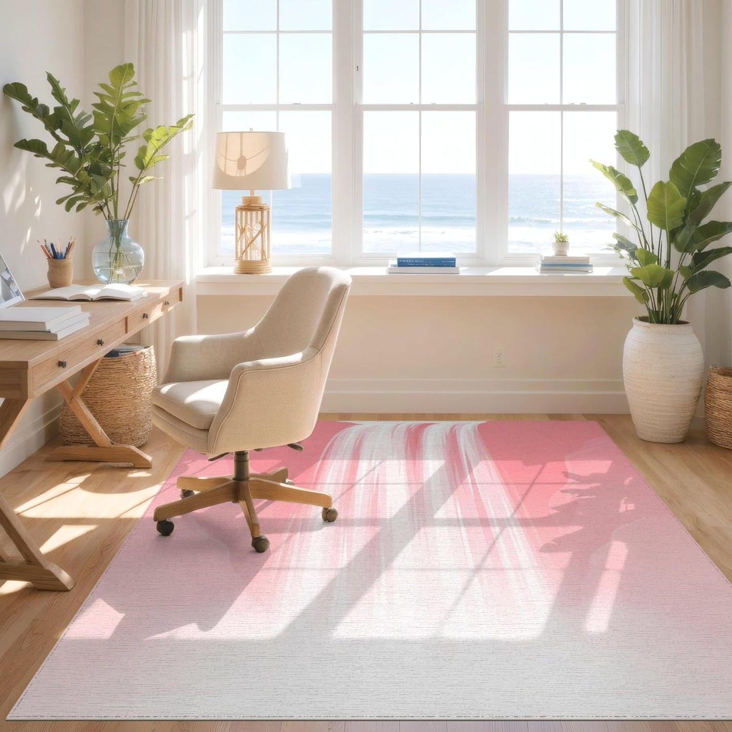 Design&I 5'x7' Easy Clean Abstract Wave Accent Rug, Pink for Small Living Room, Playroom, Bedroom, Sleek Flatweave Pet Friendly & Non-Slip Built-in Grip Floor Covering | 2174239