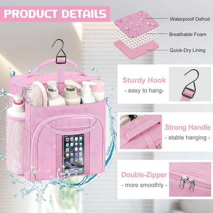 Attmu Shower Caddy Portable, Hanging Shower Bag for Dorm Room College, Large Capacity Quick Dry Mesh Tote Bag for Travel Camping Essentials (Light Pink)