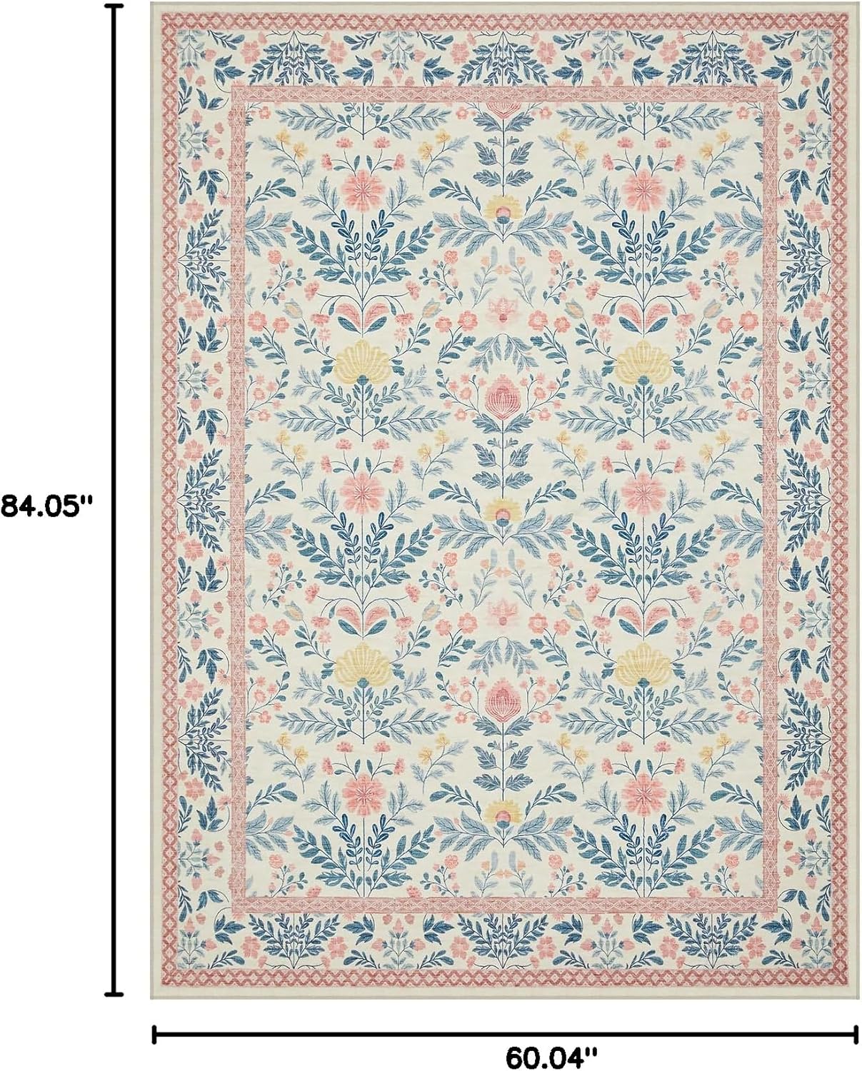 Joydeco Machine Washable Light Pink 5x7 Area Rugs for Bedroom Girls Playroom, Boho Floral Kids Room Nursery Rug Non Slip, Soft Indoor Floor Carpet for Dorm Living Room Classroom