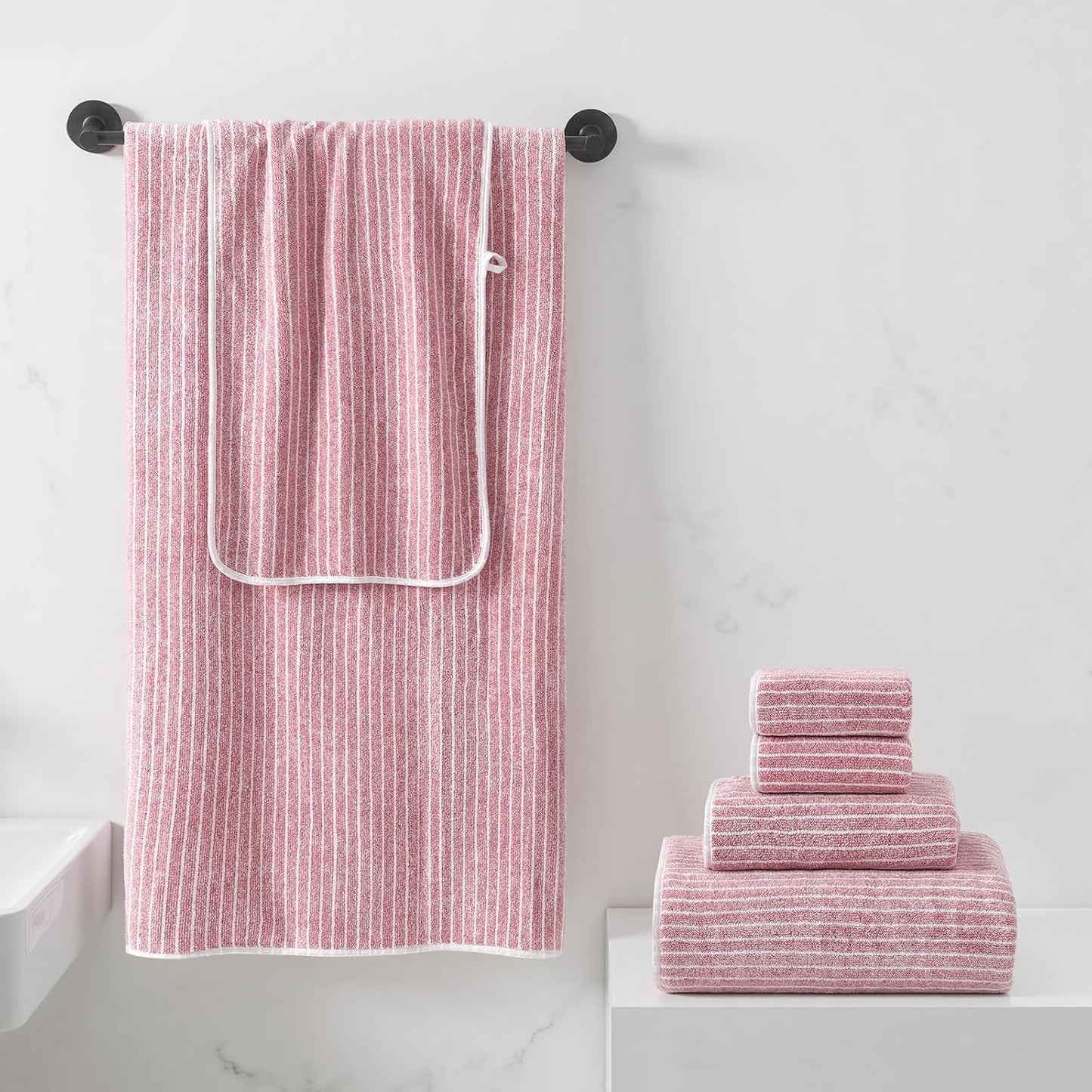 REDKISS 6-Piece Microfiber Bath Towel Set, Ultra Soft, Highly Absorbent & Quick Dry, 35x70 Inch Oversized, Pink Towels for Bathroom, Spa, Gym, 2 Bath 2 Hand 2 Washcloths