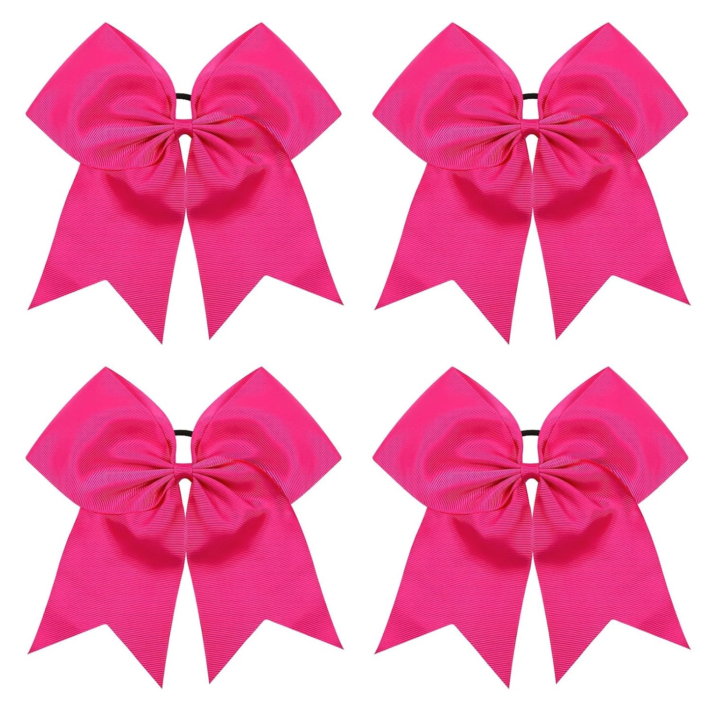 4pcs Large Cheering Bows 8 Inch Pink Cheerleading Bows with Elastics Hair Ties Bands Ponytail Holder for Cheerleader Softball Football Competition College Sport
