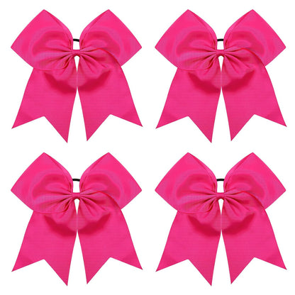 4pcs Large Cheering Bows 8 Inch Pink Cheerleading Bows with Elastics Hair Ties Bands Ponytail Holder for Cheerleader Softball Football Competition College Sport