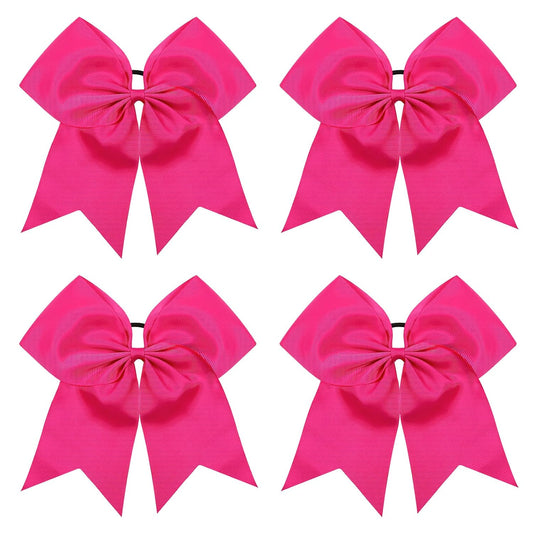4pcs Large Cheering Bows 8 Inch Pink Cheerleading Bows with Elastics Hair Ties Bands Ponytail Holder for Cheerleader Softball Football Competition College Sport