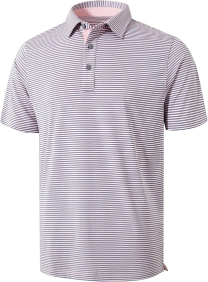 Men's Golf Polo Shirts - Moisture Wicking High Performance Short Sleeve Striped Collared Sports Casual Shirt