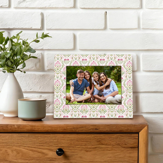 Pink and Green Floral Picture Photo Frame 5x7, Grandmillennial Home Decor, Cottagecore Botanical Wildflower Art Nouveau Wall and Tabletop Display Photo Frame for Home Dorm Office Decor