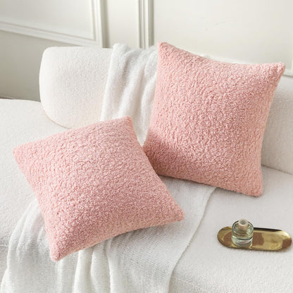 FUTEI Pink Throw Pillow Covers 18x18 Inch Set of 2,Furry Faux Fur Teddy Boucle Textured Cushion Covers,Soft Fluffy Decorative Pillow Case,Home Decor for Couch Bed Living Room Office