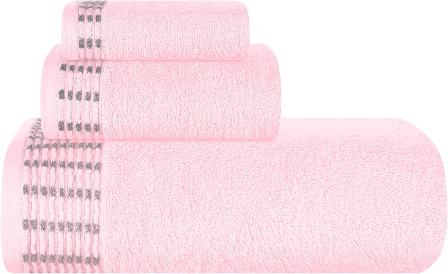 MALLONI HOME Ultra Soft 3 Pack Cotton Towel Set, Contains a Bath Towels 28x55 inch, a Hand Towels 16x24 inch & a Wash Coths 12x12 inch, Ideal Everyday use, Compact & Lightweight - Pink