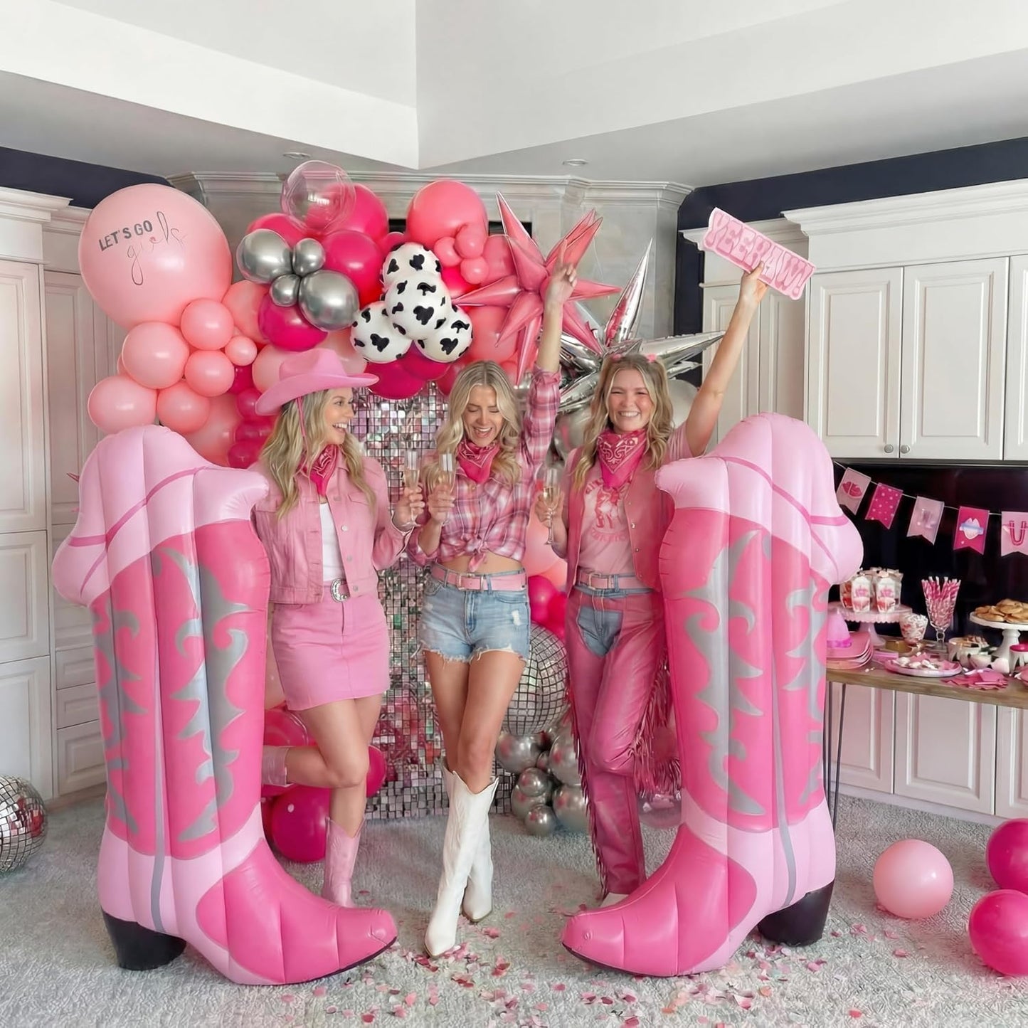 2 Pcs Pink Cowgirl Boot Pool Float Inflatable Pool Rafts 4.6 ft Tall Bachelorette Decor Singles Party Western Cowgirl Theme Decor Summer Lounge Raft Toys for Adults Bride