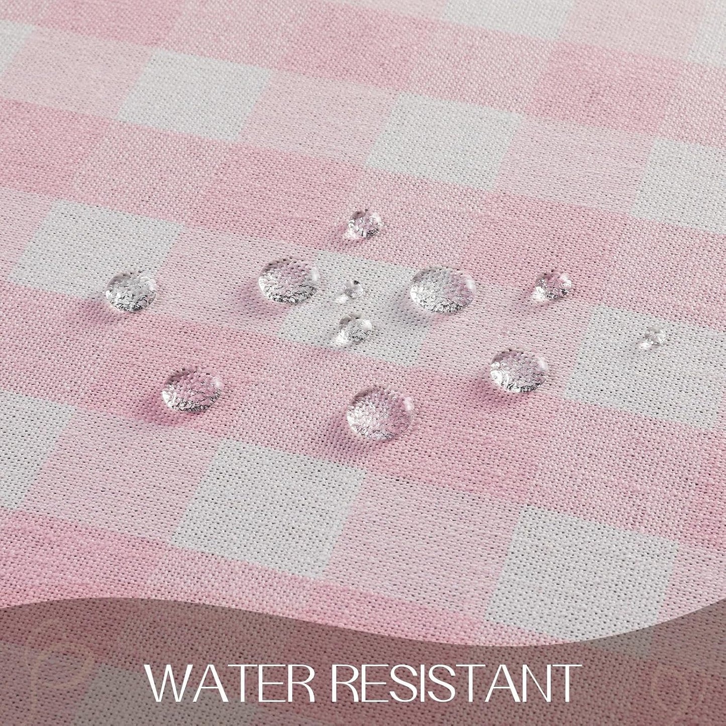 Romanstile Pink Gingham Tablecloth Rectangle, Outdoor Waterproof Linen Cotton Checkered Table Cloth with Tassel, Heavy Duty Wrinkle Free Buffalo Plaid Table Cover for Picnic Camping - 55 x 84 Inch